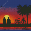 Couple Sitting Beside Sea At Sunset Diamond Painting