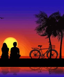 Couple Sitting Beside Sea At Sunset Diamond Painting