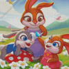 Happy Rabbits Cartoon With Flowers In A Field For Diamond Painitng