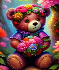 Floral Teddy Bear Diamond Painting