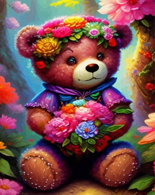 Floral Teddy Bear Diamond Painting