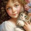 Beautiful Little Girl And Kitten For Diamond Painitng