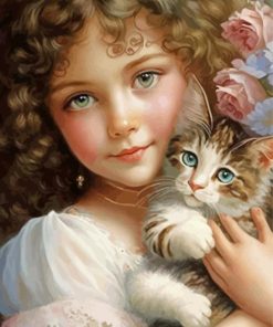 Beautiful Little Girl And Kitten For Diamond Painitng