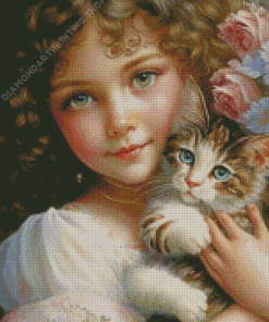 Beautiful Little Girl And Kitten For Diamond Painting