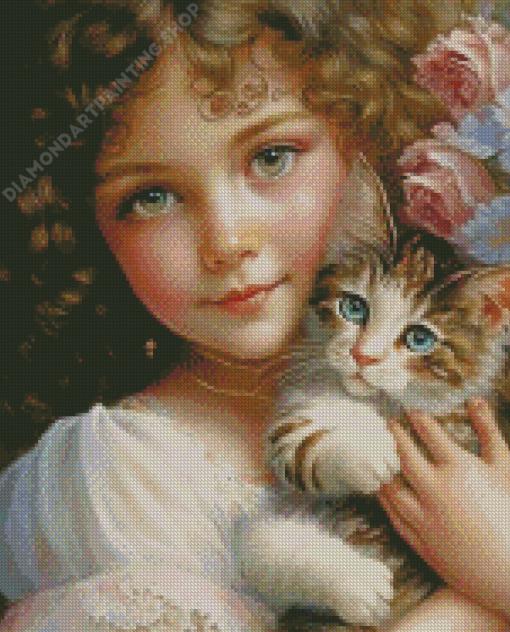 Beautiful Little Girl And Kitten For Diamond Painting