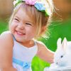 Happy Little Girl With Rabbit Diamond Painting