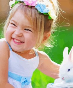 Happy Little Girl With Rabbit Diamond Painting