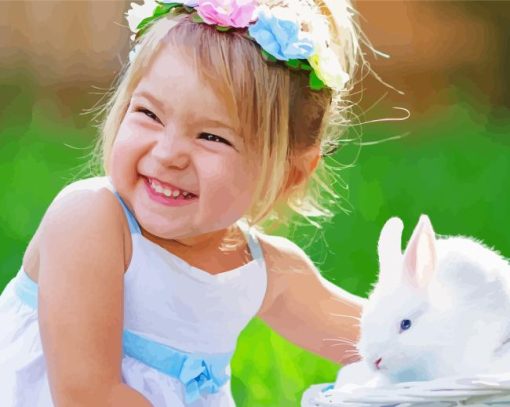 Happy Little Girl With Rabbit Diamond Painting