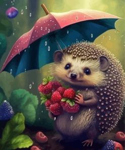 Hedgehog And Strawberries Diamond Painting