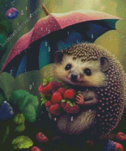 Hedgehog And Strawberries Diamond Painting