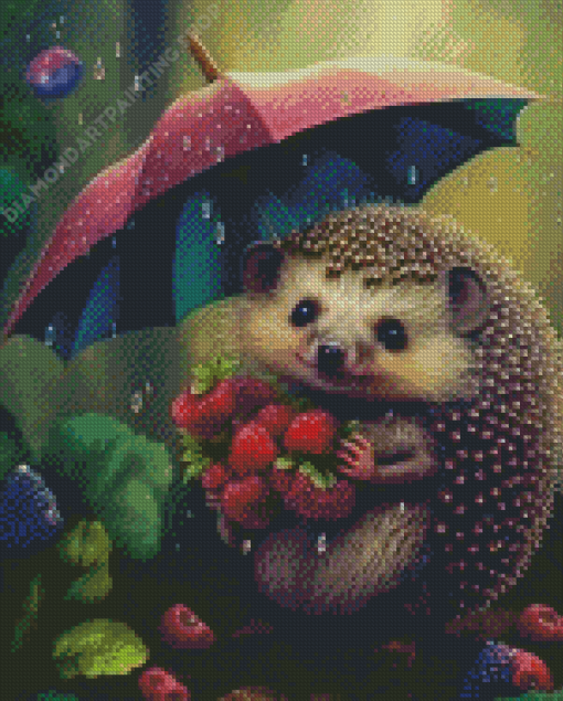 Hedgehog And Strawberries Diamond Painting