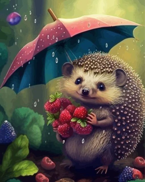 Hedgehog And Strawberries Diamond Painting