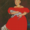 Little Girl In Red Holding Cat Diamond Painting