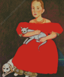 Little Girl In Red Holding Cat Diamond Painting