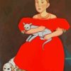 Little Girl In Red Holding Cat Diamond Painting