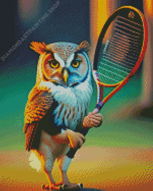 Owl Playing Tennis Diamond Painting