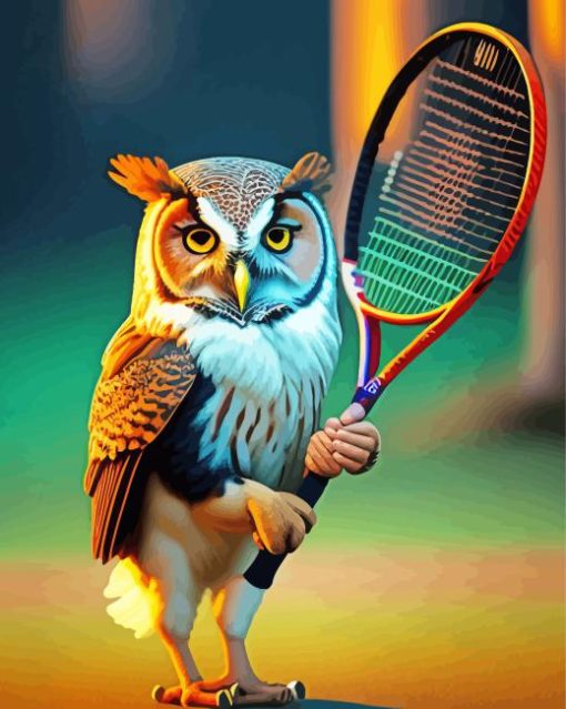 Owl Playing Tennis Diamond Painting