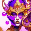 Purple And Golden Lady Diamond Painting