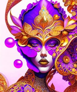 Purple And Golden Lady Diamond Painting