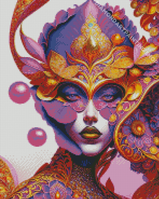 Purple And Golden Lady Diamond Painting