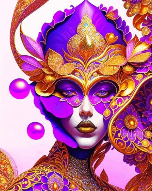 Purple And Golden Lady Diamond Painting