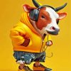 Stylish Cow With Headphones Diamond Painting