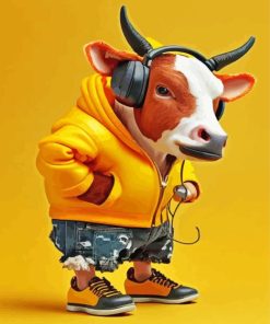 Stylish Cow With Headphones Diamond Painting