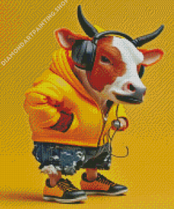 Stylish Cow With Headphones Diamond Painting