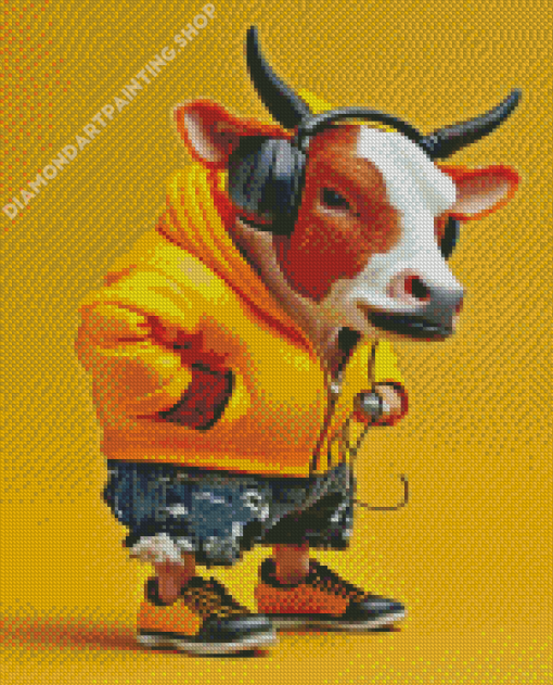 Stylish Cow With Headphones Diamond Painting