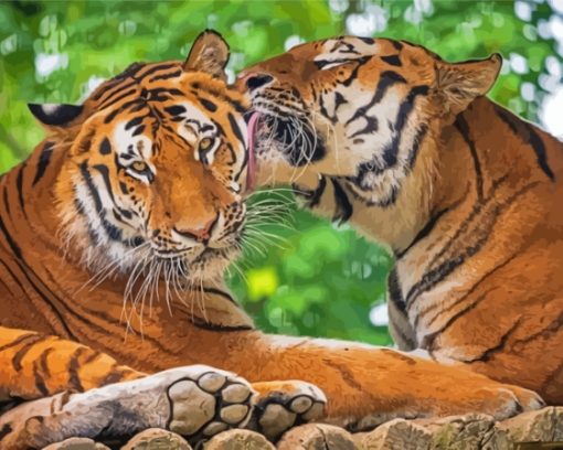 Tigers In Love In Jungle Diamond Painting