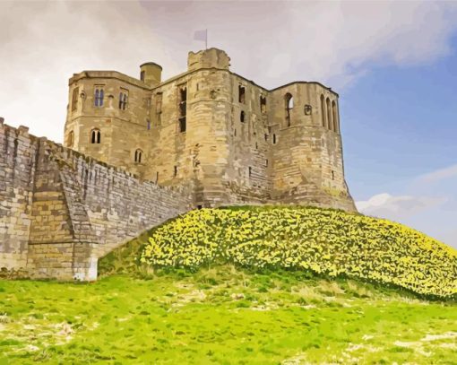 Warkworth Castle With Daffodils In England For Diamond Painting