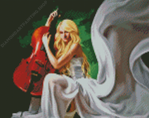 White Woman Cello Diamond Painting