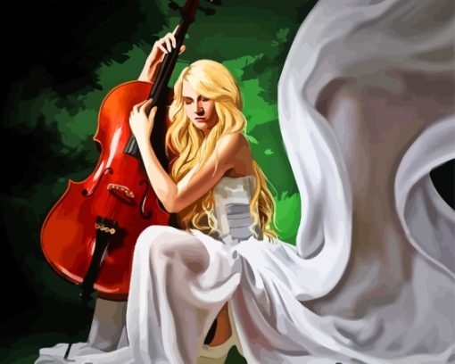 White Woman Cello Diamond Painting