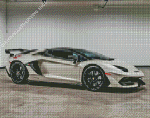 White Lamborghini Car Diamond Painting