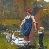 Woman And Child With Geese Diamond Painting