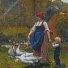 Woman And Child With Geese Diamond Painting