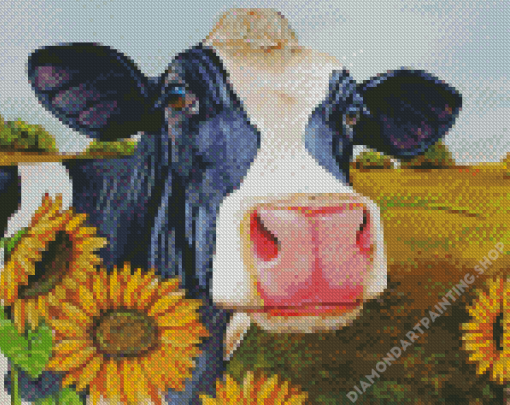 Cow Sunflowers Diamond Painting