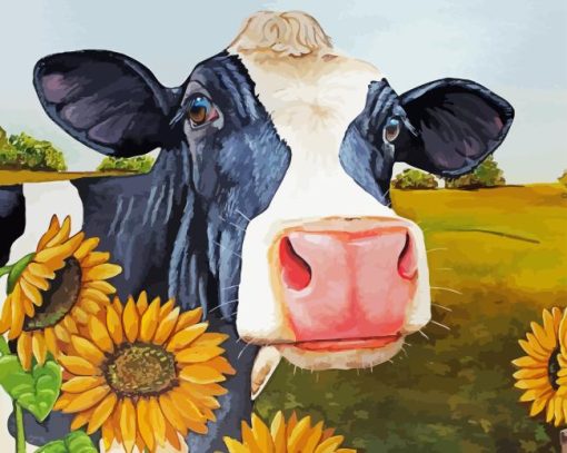 Cow Sunflowers Diamond Painting