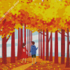 Illustration Couple In Autumn Trees Diamond Painting