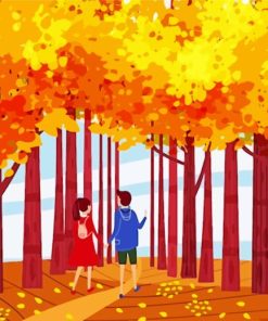 Illustration Couple In Autumn Trees Diamond Painting