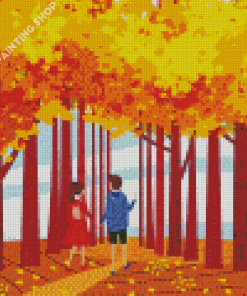 Illustration Couple In Autumn Trees Diamond Painting