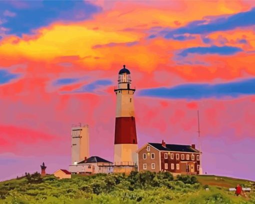 Lighthouse At Sunset Diamond Painting