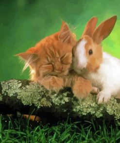 Lovely Cat And Bunny Diamond Painting