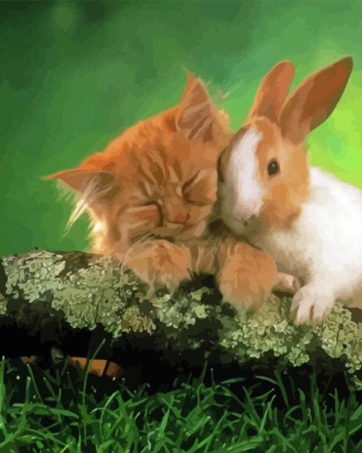 Lovely Cat And Bunny Diamond Painting