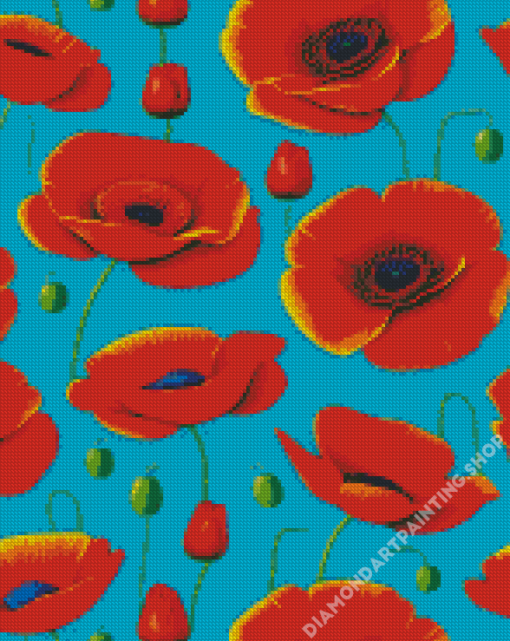 Aesthetic Red Poppies Flowers Diamond Painting