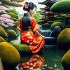 Asian Girl With Koi Fish Diamond Painting