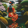 Asian Girl With Koi Fish Diamond Painting