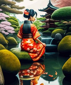 Asian Girl With Koi Fish Diamond Painting