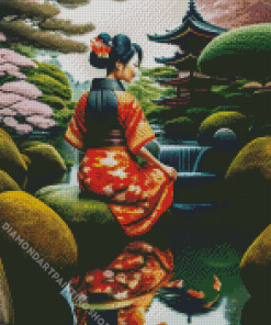 Asian Girl With Koi Fish Diamond Painting