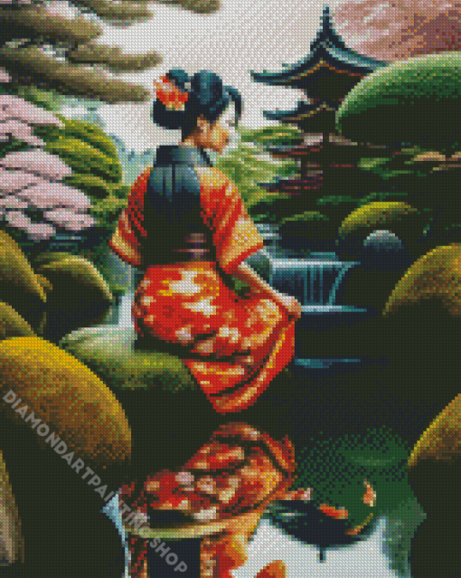 Asian Girl With Koi Fish Diamond Painting